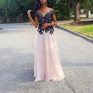 Formal Black and Blush Pink Prom Dress